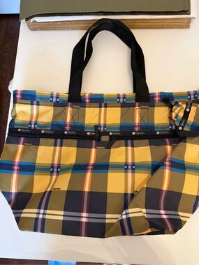 LeSportsac Yellow Plaid Carryall Tote Bag New